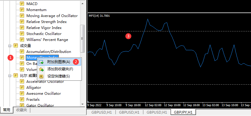 在图表上放置资金流向指标 在图表上放置资金流向指标